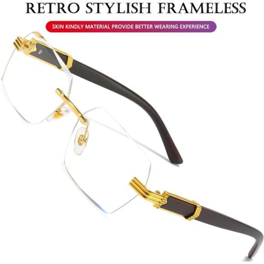 Retro Rimless Sunglasses Rectangle Unisex Vintage Frameless Sun Glasses - Picture 5 of 7